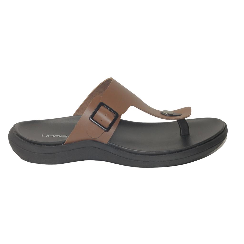 Romenaco Sandal Pria R002B - Black Dark Pearwood Upper Kulit Sapi Kolektif Asli