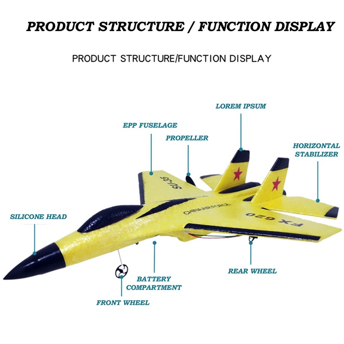 Remote Control Pesawat Terbang Glider Airplane Foam 2.4G RC - FX-620 - Yellow