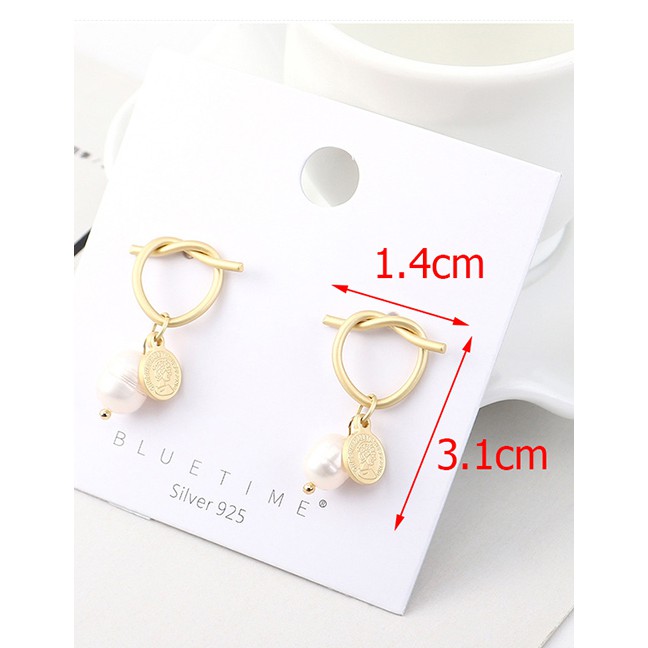 LRC Anting Tusuk Fashion Gold Plated Gold Heart-shaped Pearl Cutout S925 Silver Needle Earrings Y628