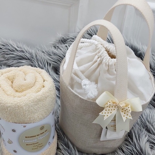Bucket bag tas serut kanvas baby hampers one month akikah birthday