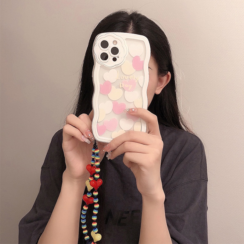 Tali Lanyard Handmade Gaya Korea Jennie Motif Hati Warna-Warni Untuk Handphone