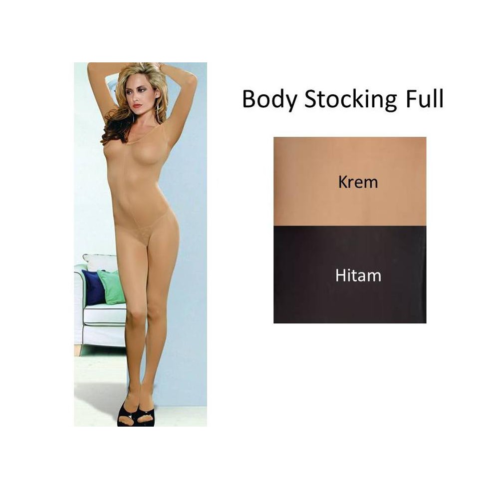 BODY STOCKING FULL HITAM KREM - BLACK NUDE - NYLON
