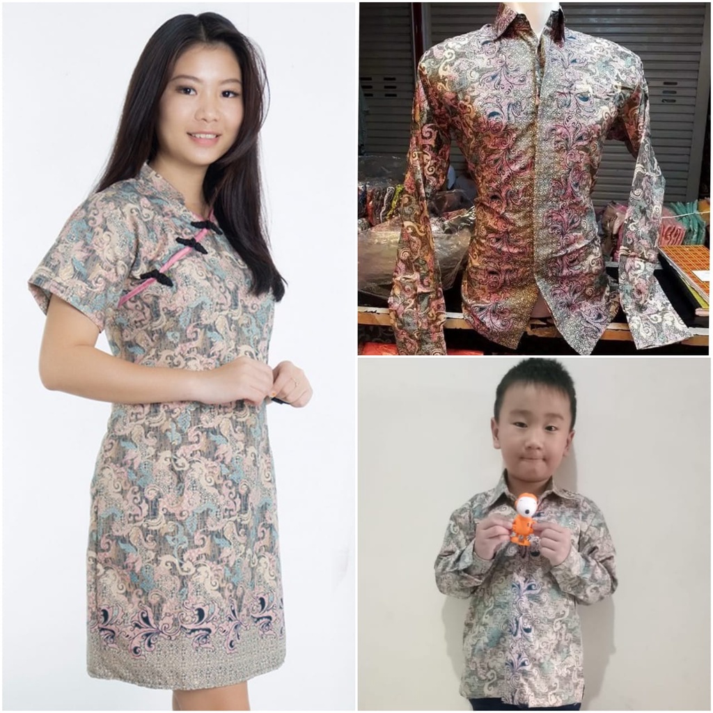 SB Collection Couple Family Midi Dress Detri Cheongsham Dan Kemeja Ayah Anak Batik Pria