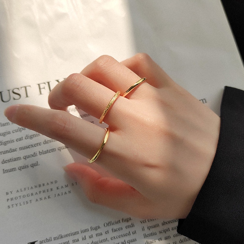 Set dari 3 Cincin Perhiasan Titanium Asli Anti Karat simple Premium Emas 18K Korea Aksesoris Wanita ring