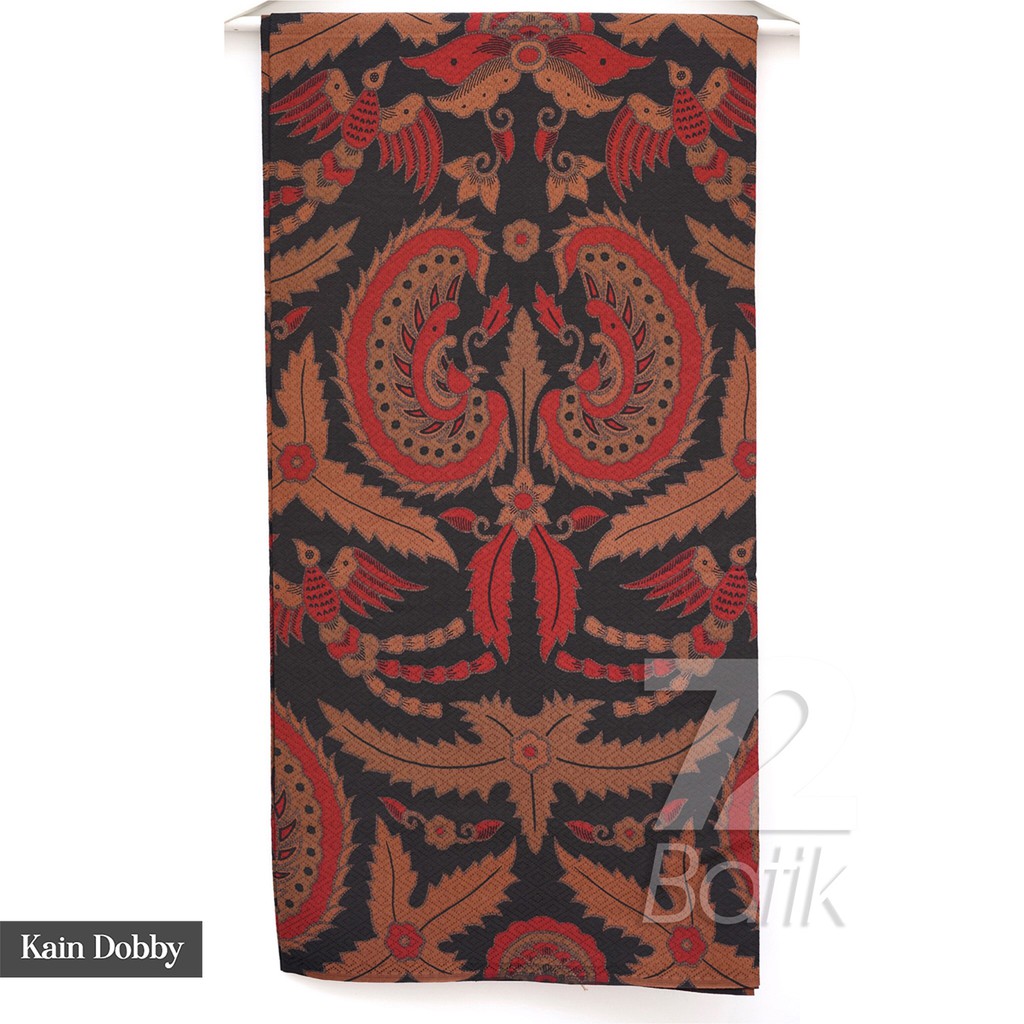 BAHAN BATIK PREMIUM Dobby Dobi Dobbi Dolbi Motif Burung Warna Merah Orange Hitam 724573 Cap 72 Jarik Jarit Samping Kebat Panjang Batik Dobby Modern Premium Bahan Seragam Batik Pernikahan Kantor Keluarga Murah Kamen Jadi Batik Bali Lembaran