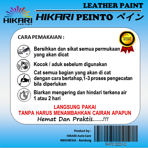 Cat Sepatu, Cat Tas, Cat Canvas, Suede, Cat Kulit, Dompet Leather Paint Untuk Bahan Sintesis/ Syntetic - Hikari Peinto