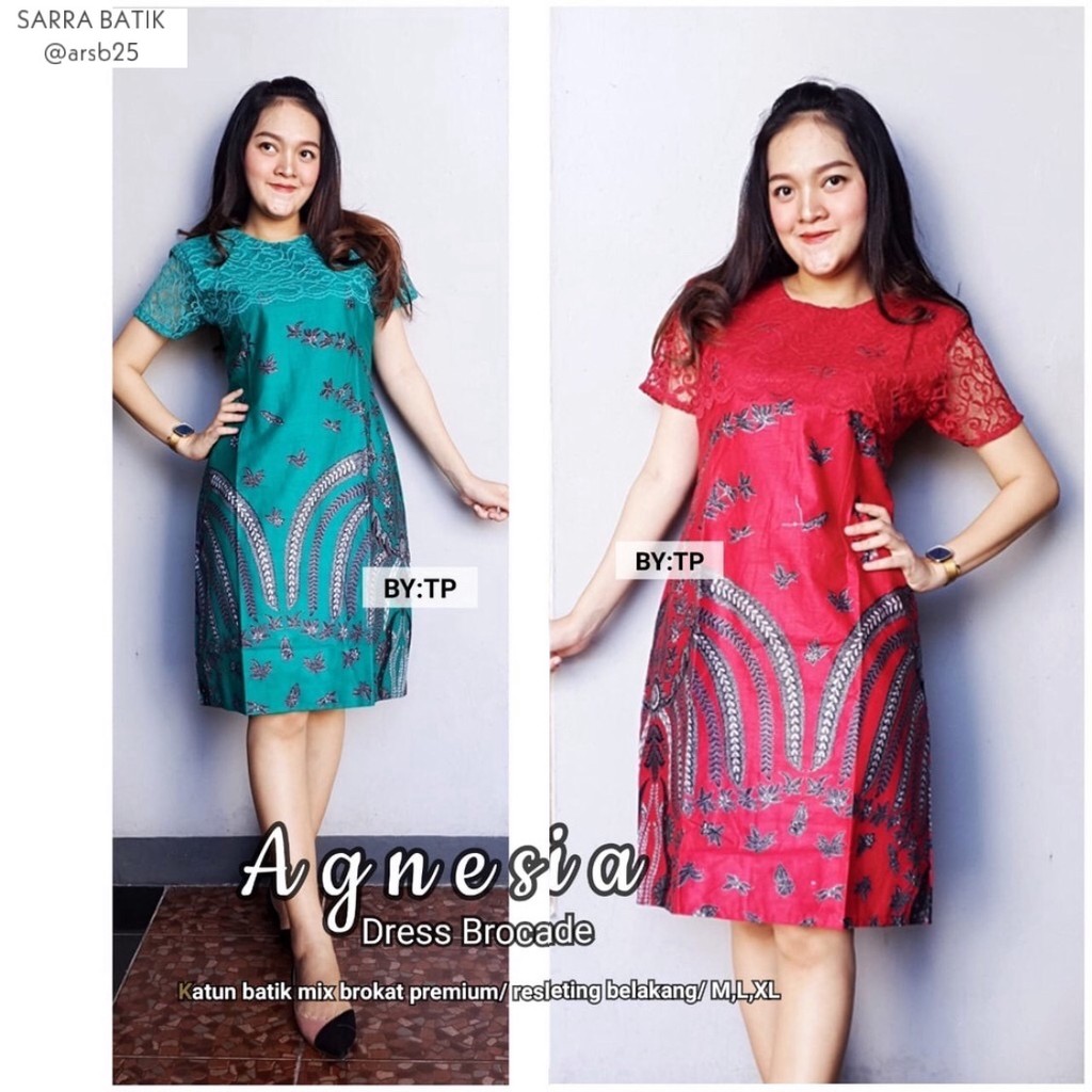 Agnesia Dress Brocade Brokat Batik Brukat Broklat Warna Midi Pesta Kondangan Baru Cantik Seragam