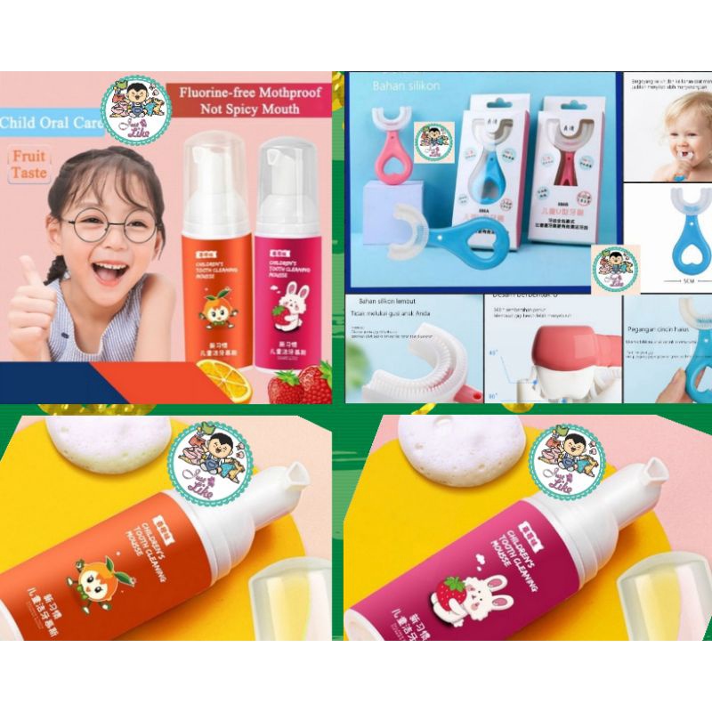 Sikat Gigi Anak bentuk U SILICONE TOOTHBRUSH BAYI | Pasta Gigi Anak Mousse (Foam) Impor 60mL