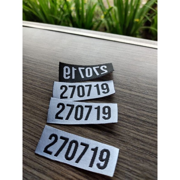 Cetak Label baju hijab jilbab kerudung kaos custom bahan woven damask bordir murah premium ukuran 1.