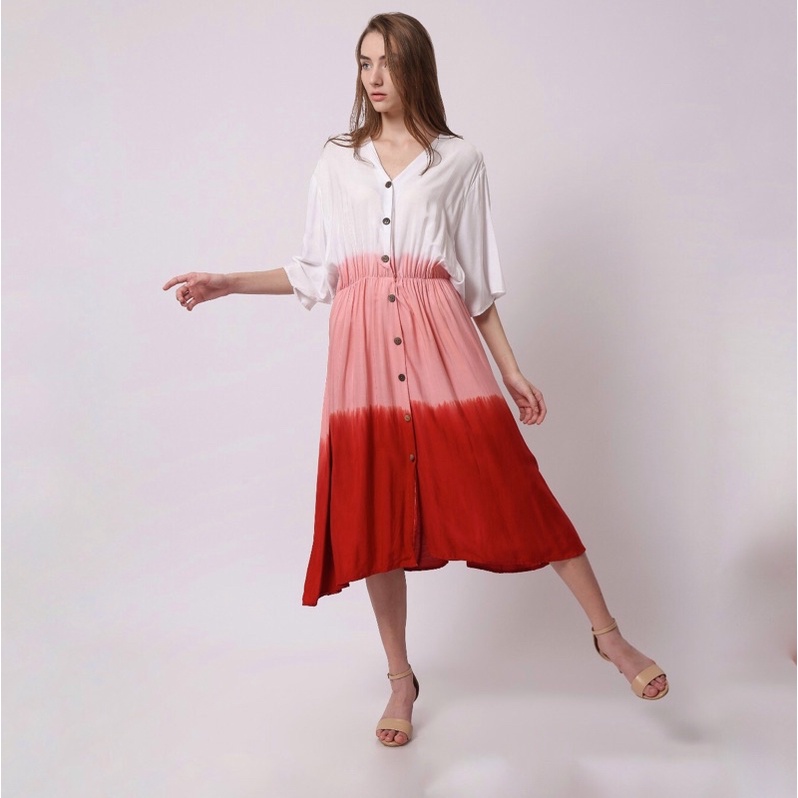 [LU.FABRIC —  N A L A  T I E   D Y E TERACOTA PREMIUM RAYON SUMMER DRESS] dress rayon premium gradas