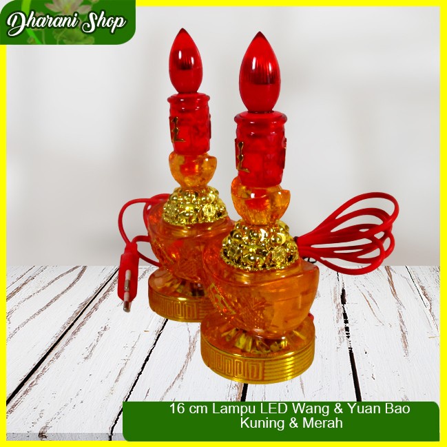 Lampu Sembahyang Altar Merah LED Wang &amp; Yuan Bao kuning 16 cm