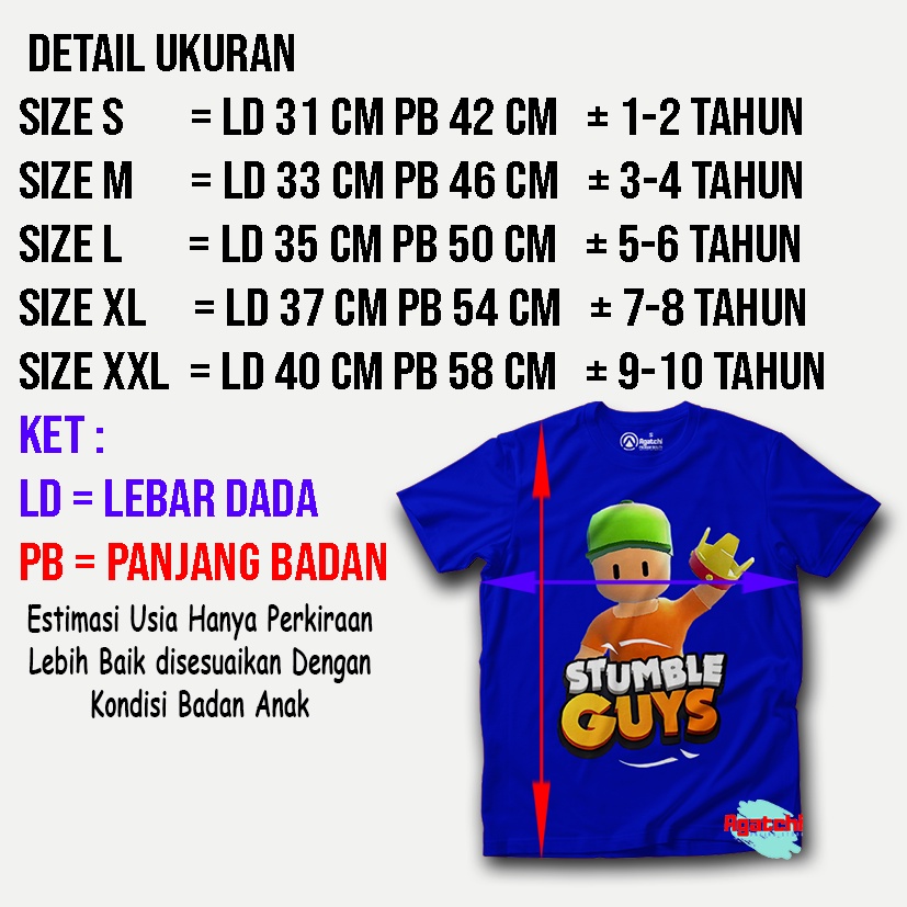 Baju Kaos Atasan Anak Laki-Laki Gamers Stumble Guys