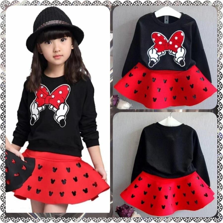 Baju Pesta Anak Perempuan Karakter Style Korea Terbaru 2021 Set Rok Ribbon Mewah Lucu Usia 5 6 7 8 T