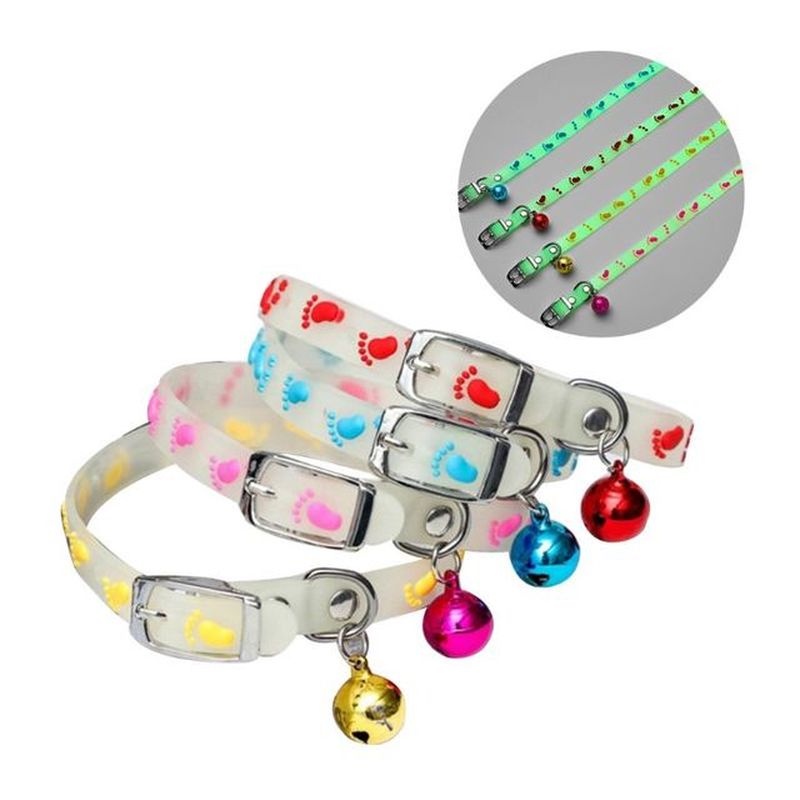 [1Pcs Fluorescent Pet Collars Supplies] [Anti Lost Cute Dog Luminous Neck Ring Cat Glowing At Night Collar with Bells]