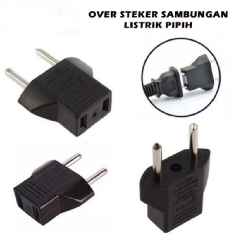 Adaptor Kepala Charger Colokan Over Steker Sambuangan Listrik Gepeng Ke Bulat 2 Lubang