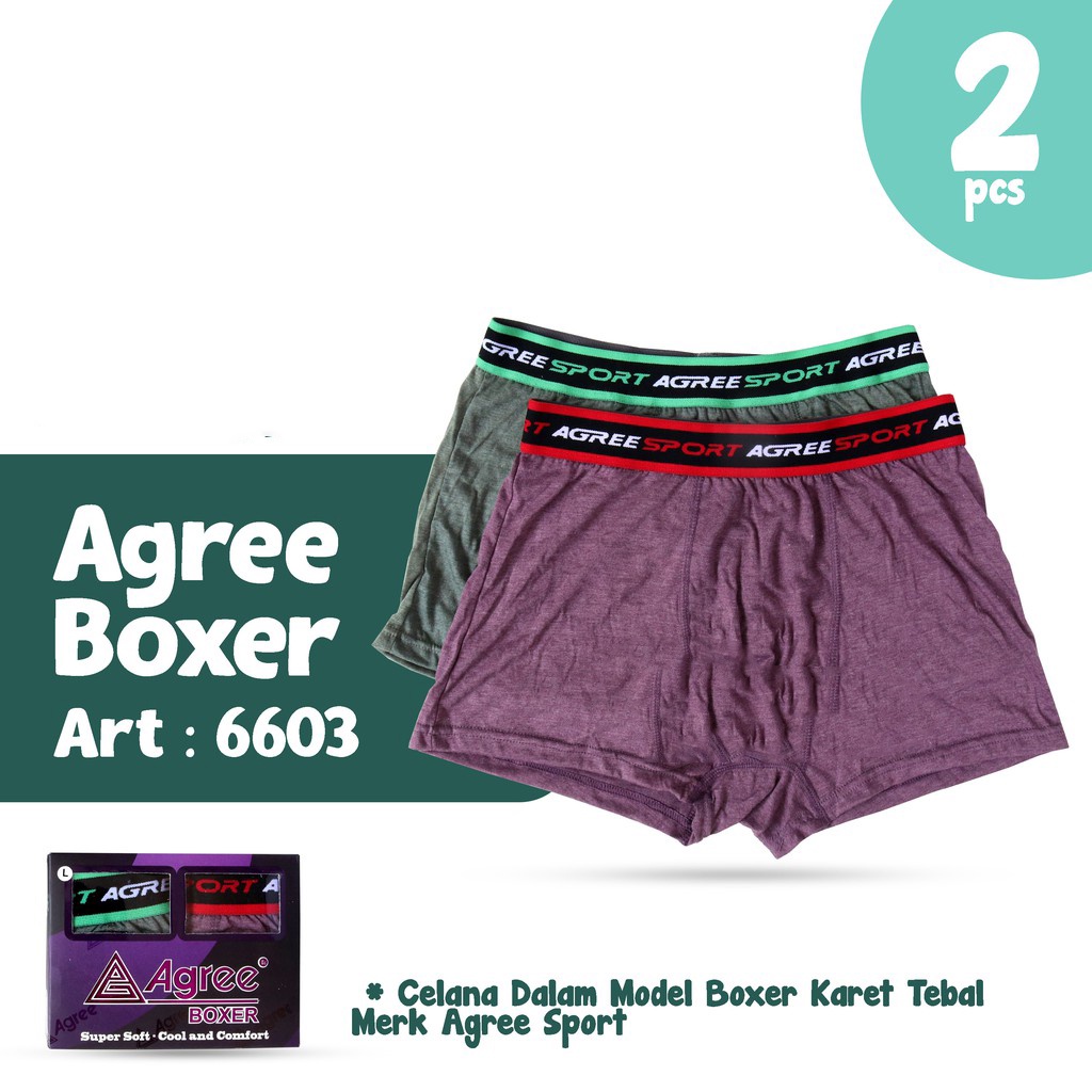 1 Box 2 Pcs Celana Dalam Boxer Agree Sport 6603 - CD Boxer Pria - Karet Boxer