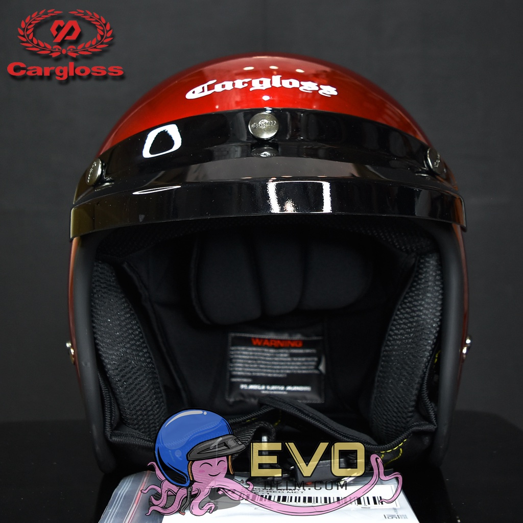 HELM CARGLOSS ORIGINAL CFM RETRO ARMY HALF FACE - RED MARRON METALIC + KACA DATAR