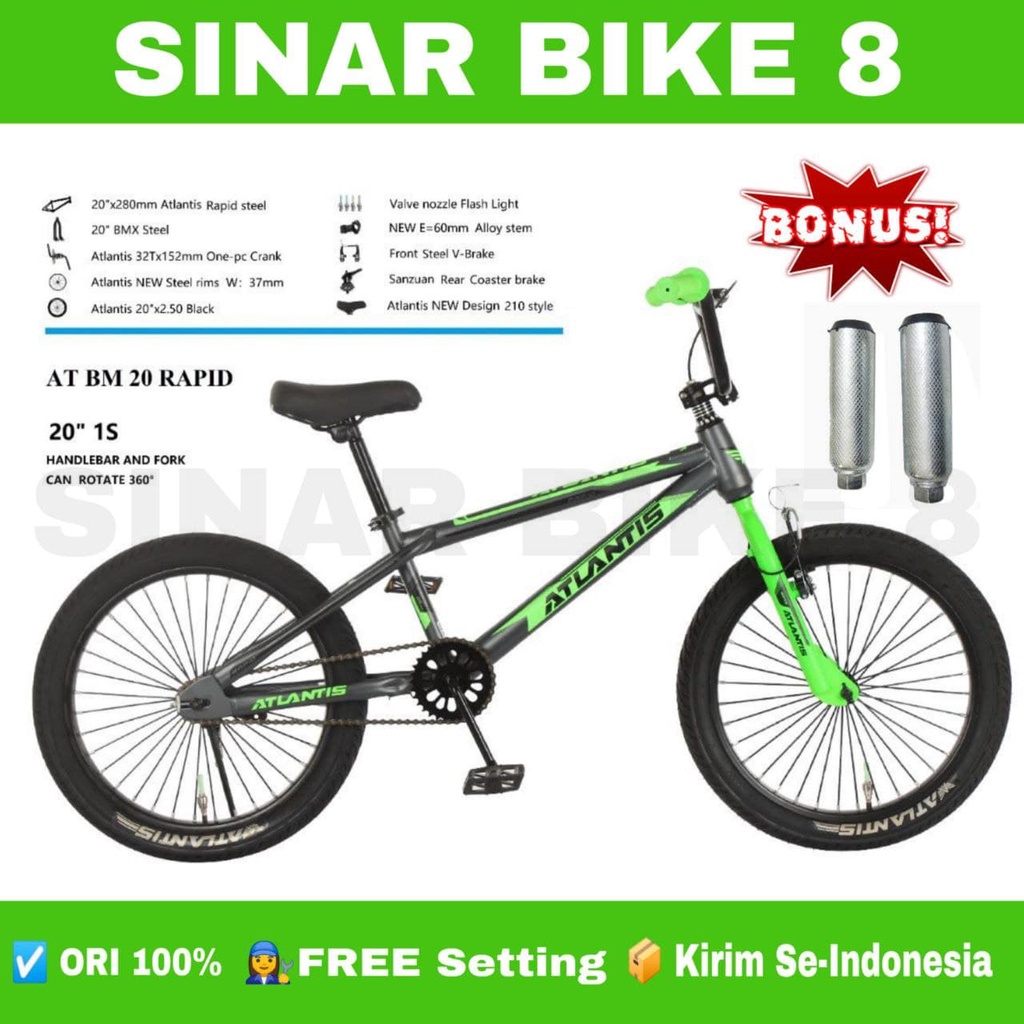 Sepeda Anak Laki BMX  ATLANTIS RAPID Ban Jumbo Ukuran  20 Inch Bonus Jalu