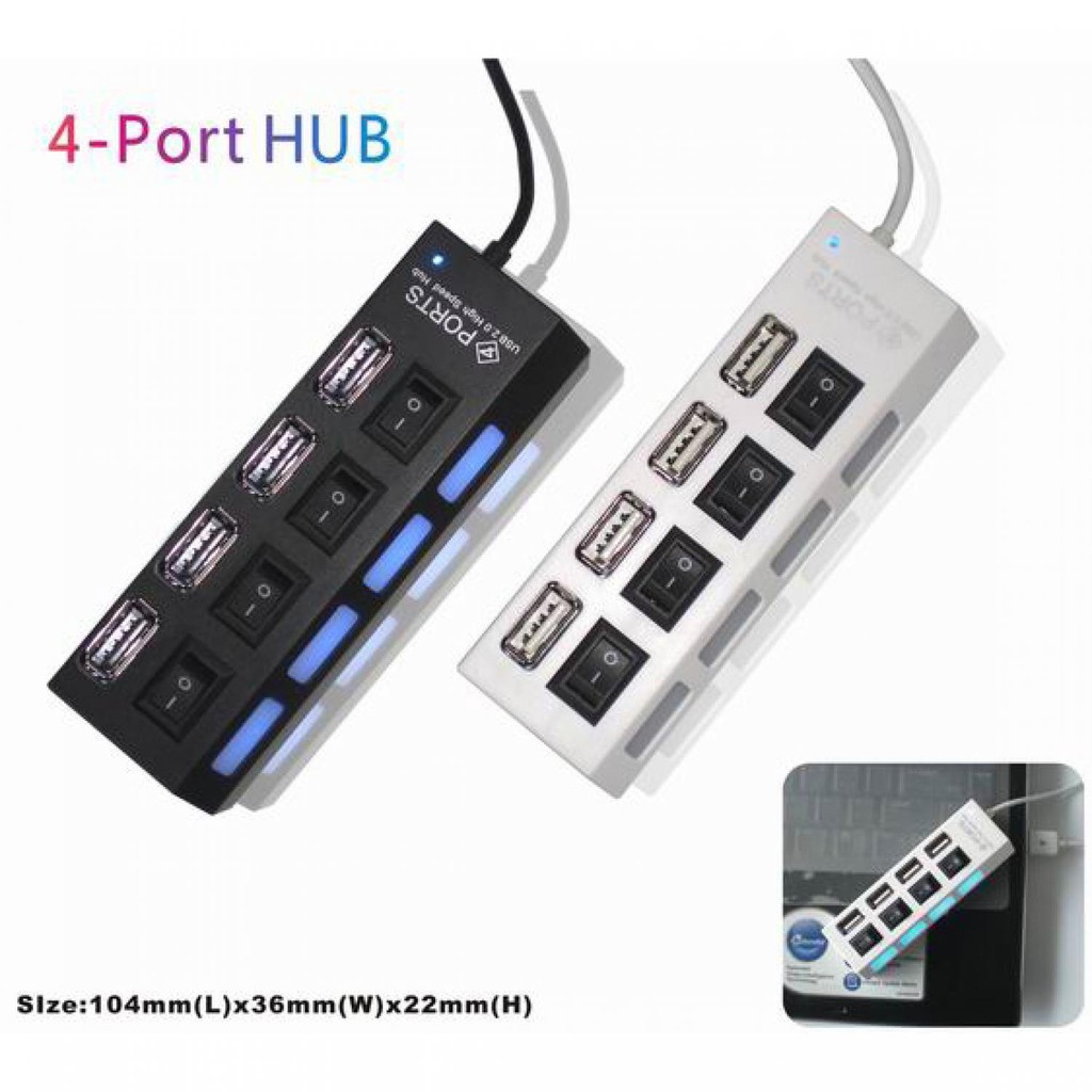 4 Ports USB 2.0 HUB With Independent ON OFF Switch Model UH041