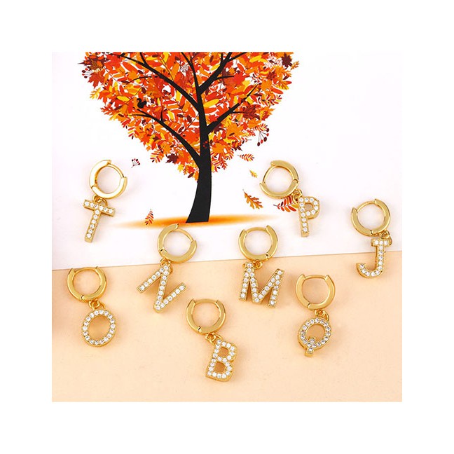 LRC Anting Tusuk Fashion Golden Diamond Letter Earrings A-L