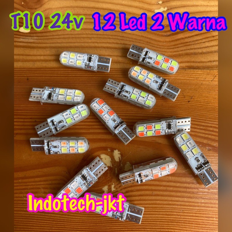 Lampu Led Senja T10 12 Led Truk Bis 24 Volt Nyala 2 Warna Kedip