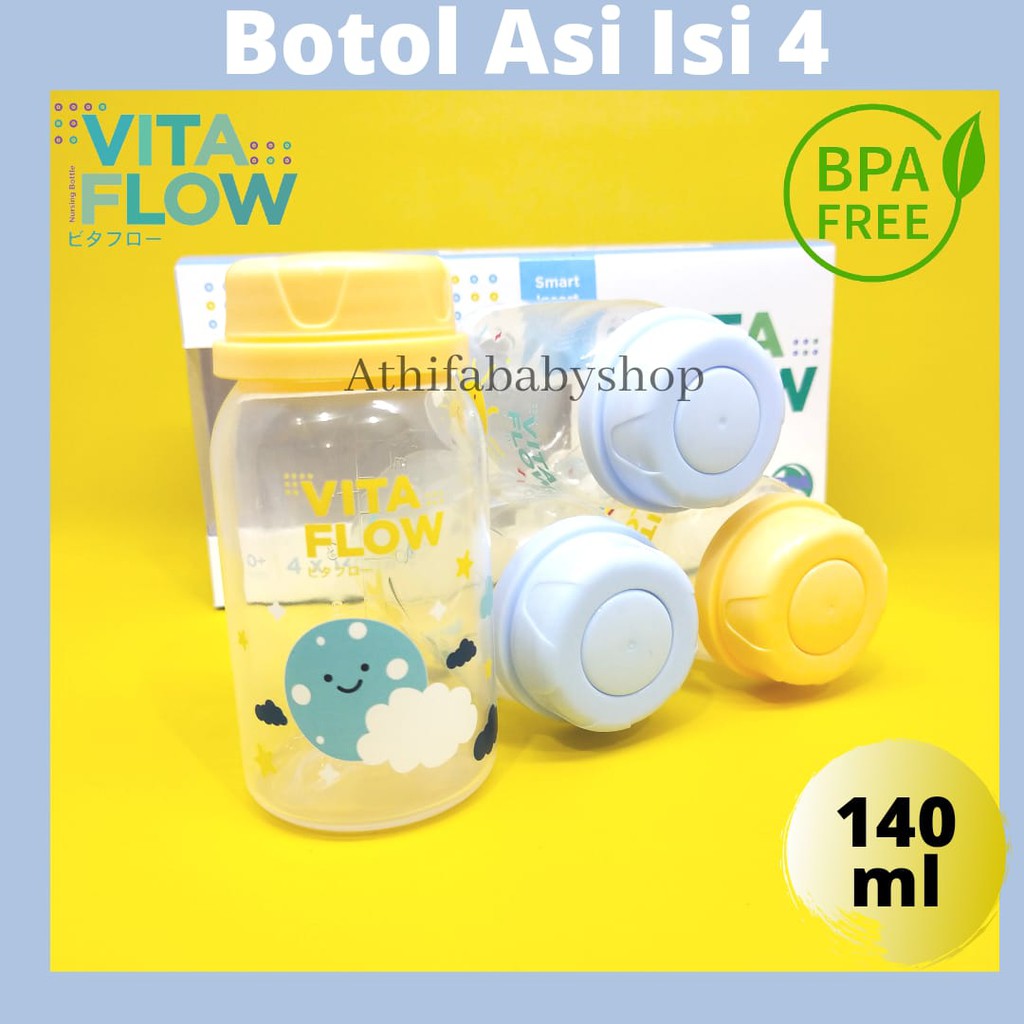 Botol ASI Alat Simpan ASIP PERAH Vitaflow 3 in1 PP 140ml 1 Paket isi 4 Pcs Newborn Package