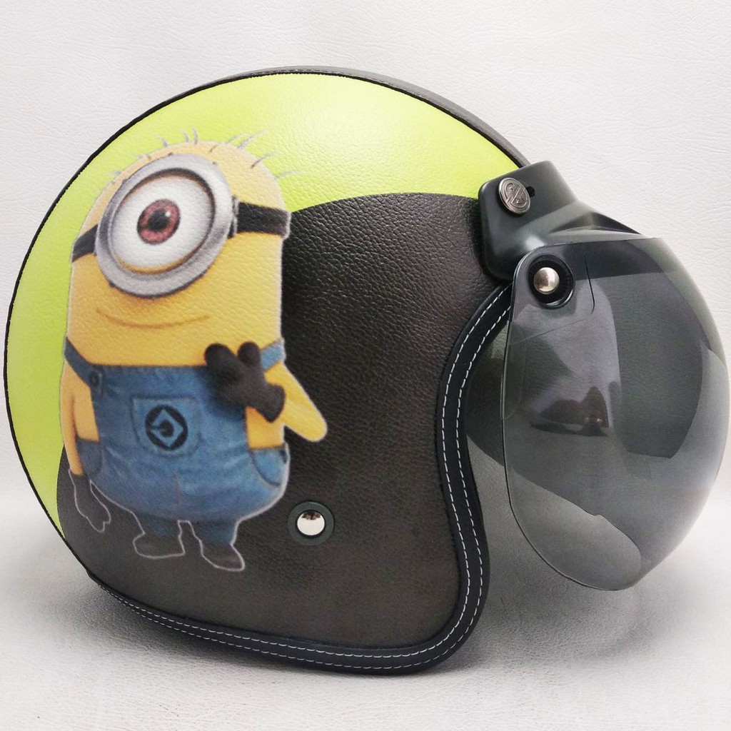 HELM BOGO RETRO KULIT Motif Minions Carl SNI Berkualitas