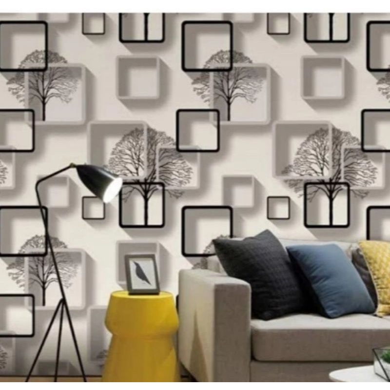 WALLPAPER STIKER DINDING MOTIF KOTAK HITAM 3D