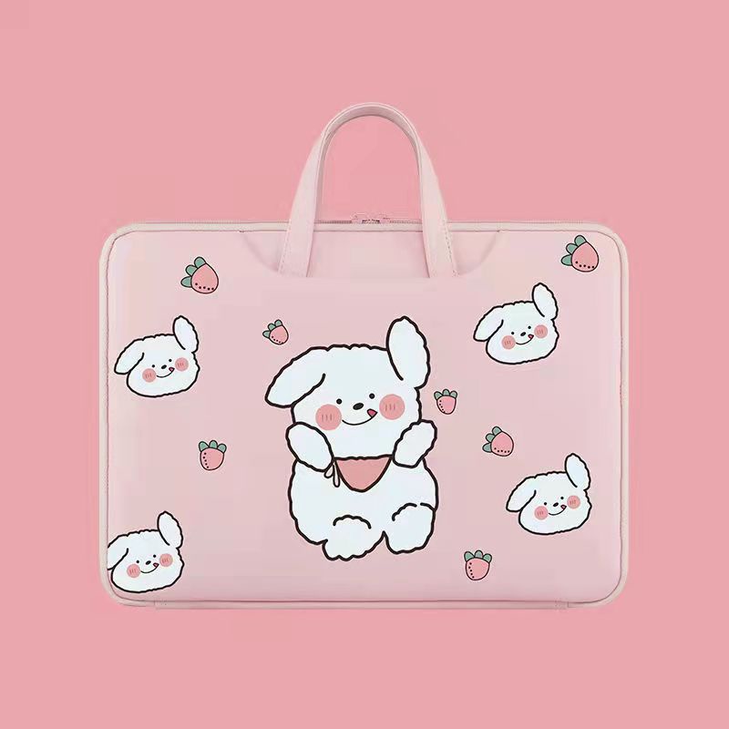 Sleeve Pouch Sarung Tas Bag Case Ipad Tab Tablet Macbook Air Pro Laptop Asus Acer Lenovo HP Huawei 11 12 13 14 15 inch Motif Gambar Kartun Cartoon Rabbit Bunny Kelinci Warna Pink Soft Cute Murah Korean Model Jinjing Tali Strap Waterproof Tahan Air