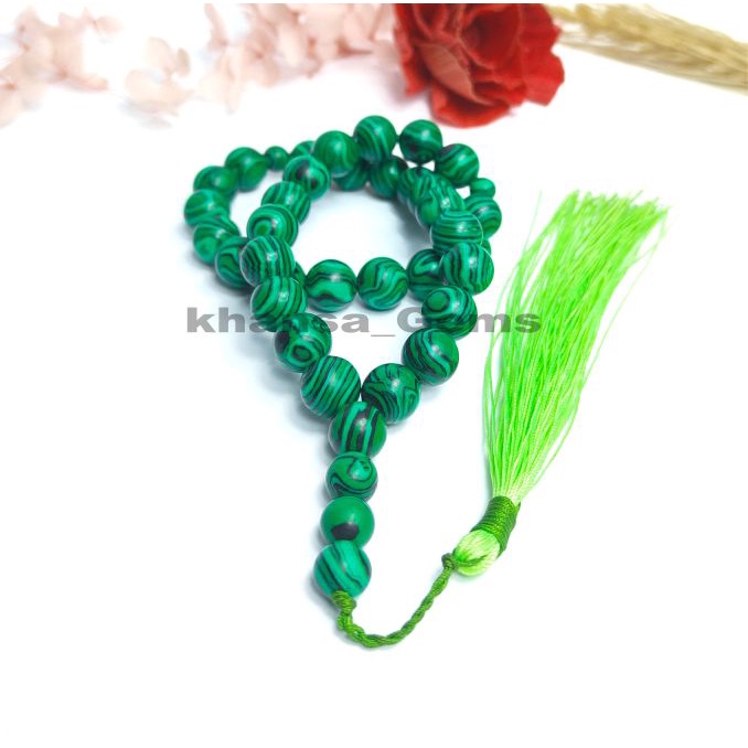 TASBIH MALACHITE DIM 10MM ISI 33 BUTIR AKSESORIES PERLENGKAPAN IBADAH SHOLAT DZIKIR FASHION MUSLIM