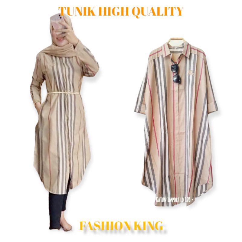 Long Tunik Wanita Dengan Bahan Katun Motif Salur dan Kotak-Kotak BB Model Gaun Pesta Muslim By Fashi