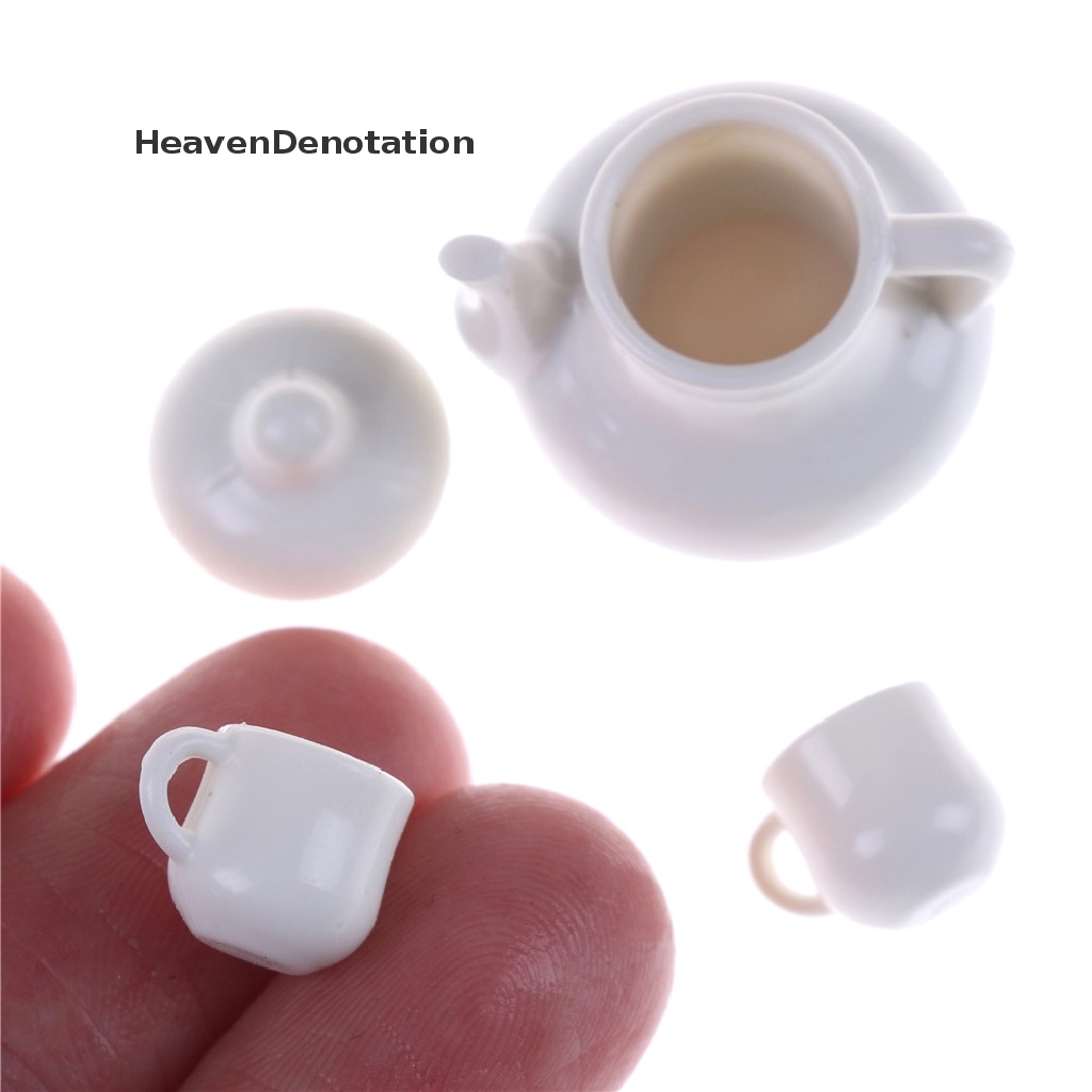 (Heavendenotation) Mainan Miniatur Cangkir + Teko Kopi Skala 1: 12 Bahan Plastik Untuk Aksesoris Rumah Boneka