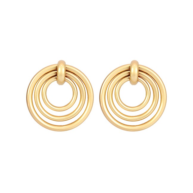 LRC Anting Tusuk Fashion Metallic Glossy Geometric Round Earrings F5636X