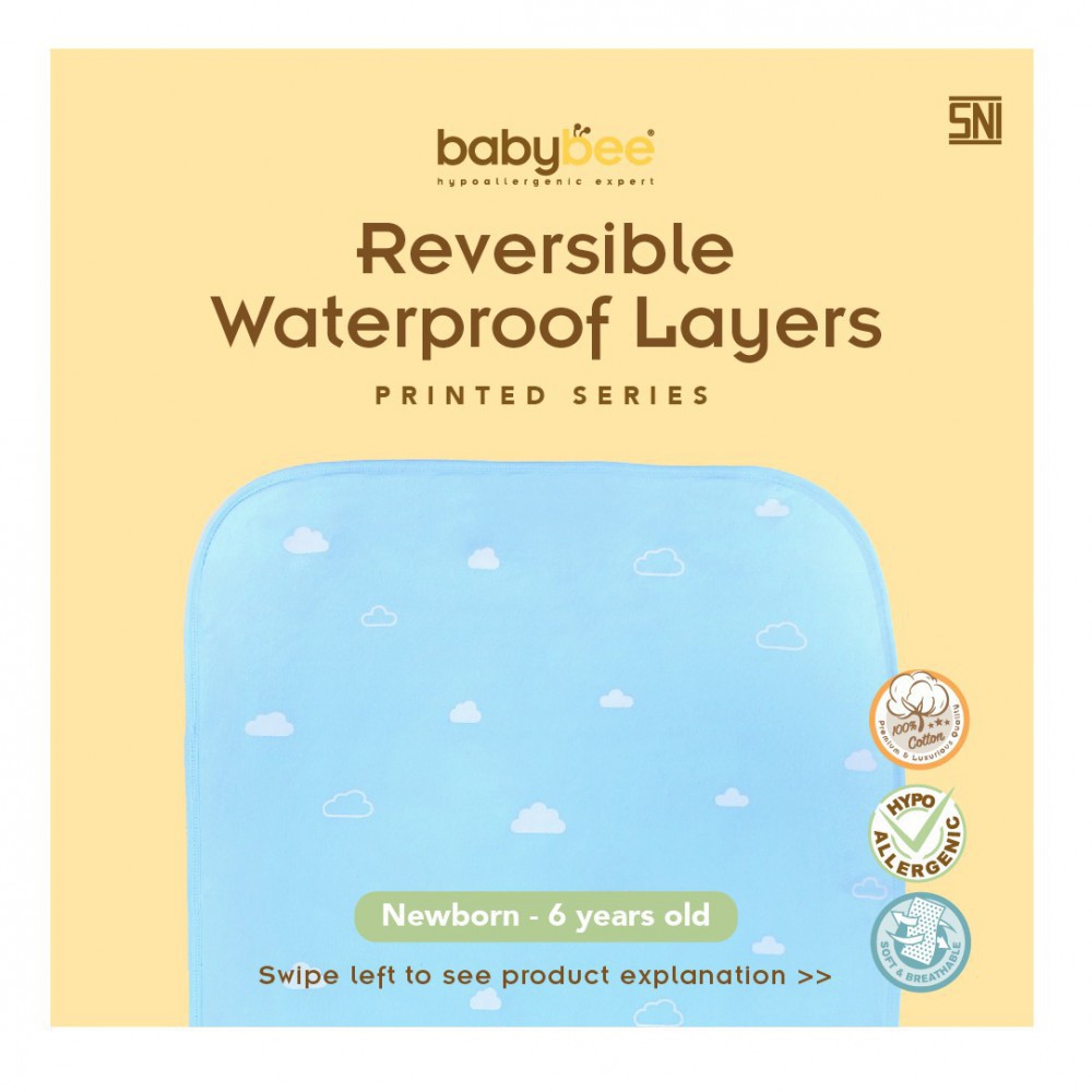 Babybee Perlak Alas Ompol Bayi Reversible Waterproof Layer - Printed (Tersedia Pilihan Warna)