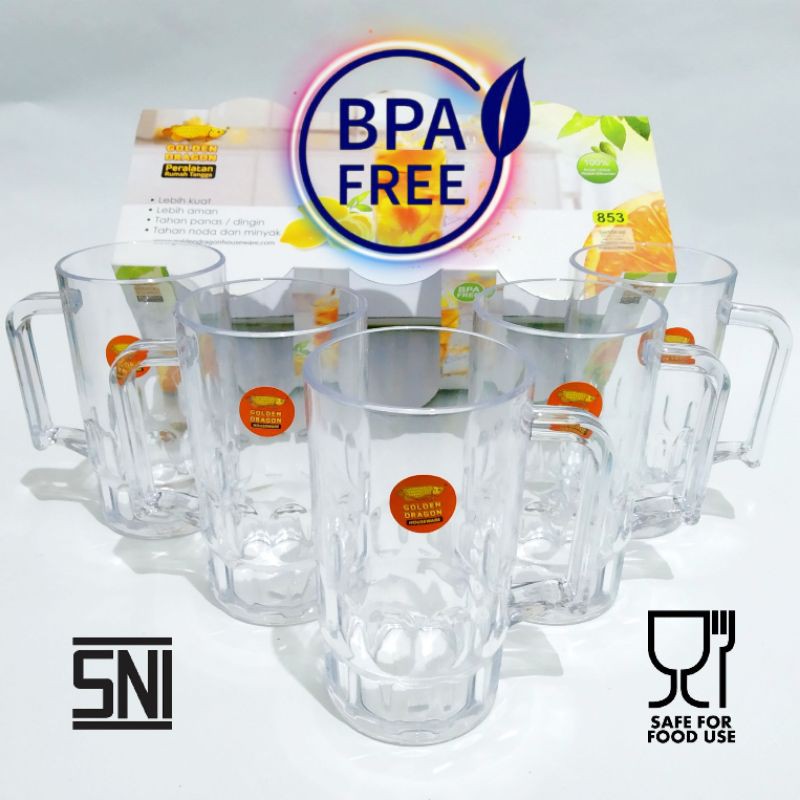 Gelas Melamin Putih Bening Gelas Gagang Teh Golden Dragon ½ lusin (isi 6 pcs)