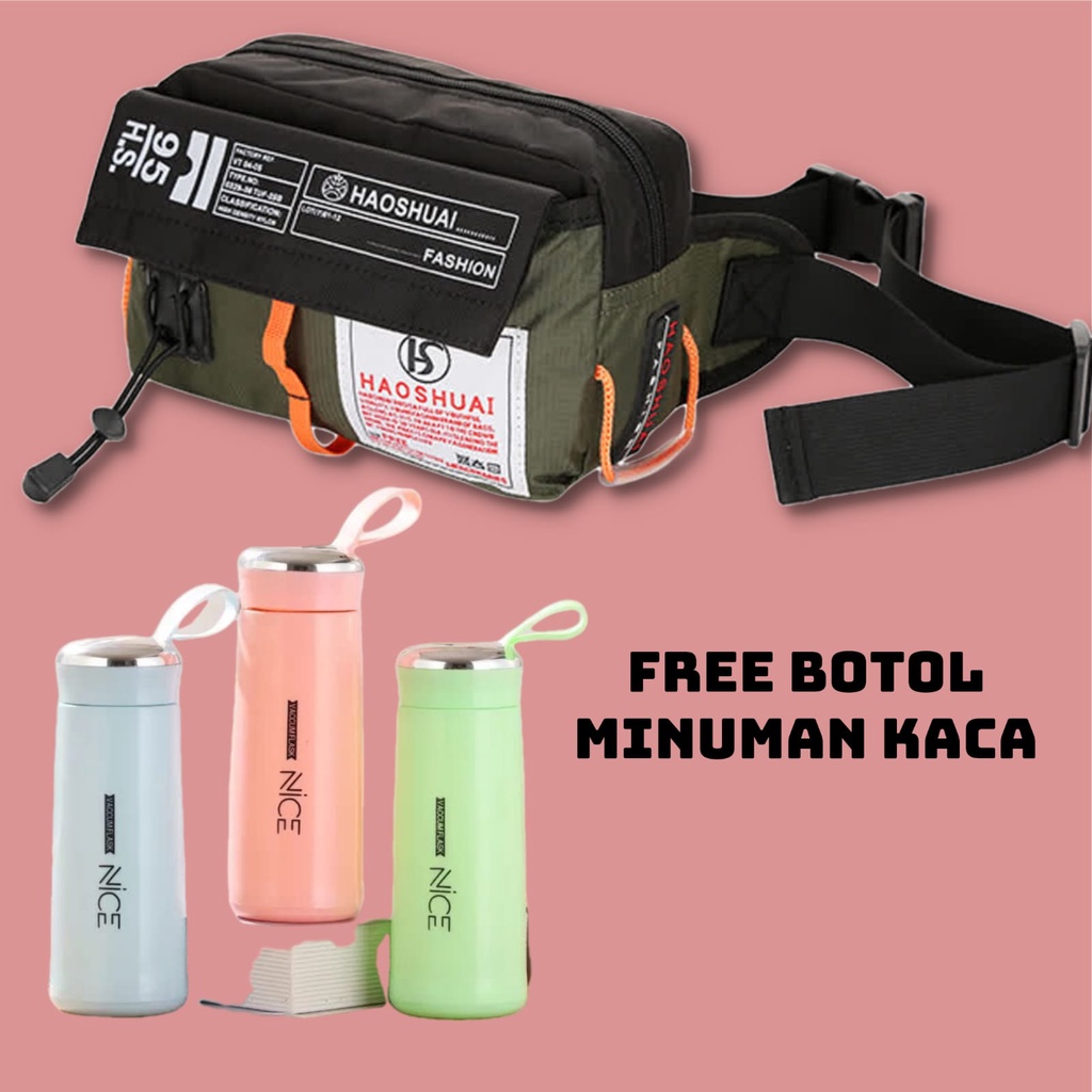 [COD]TERMURAH Tas Selempang Import Pria Wanita Waistbag Pinggang Punggung Anti Air WESTBAG WATERPOOF FREE BOTOL MINUM KACA