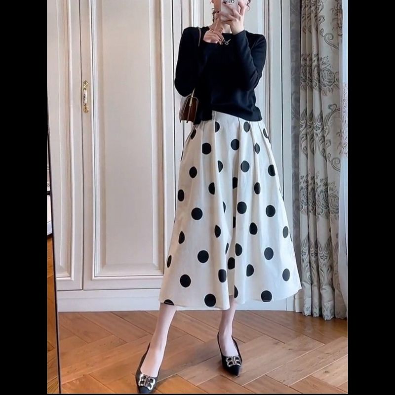 MDLV ~ 5124 POLKA MIDI SKIRT ROK POLKADOT ROK PANJANG CEWEK LONG SKIRT ROK COTTON FASHION IMPORT