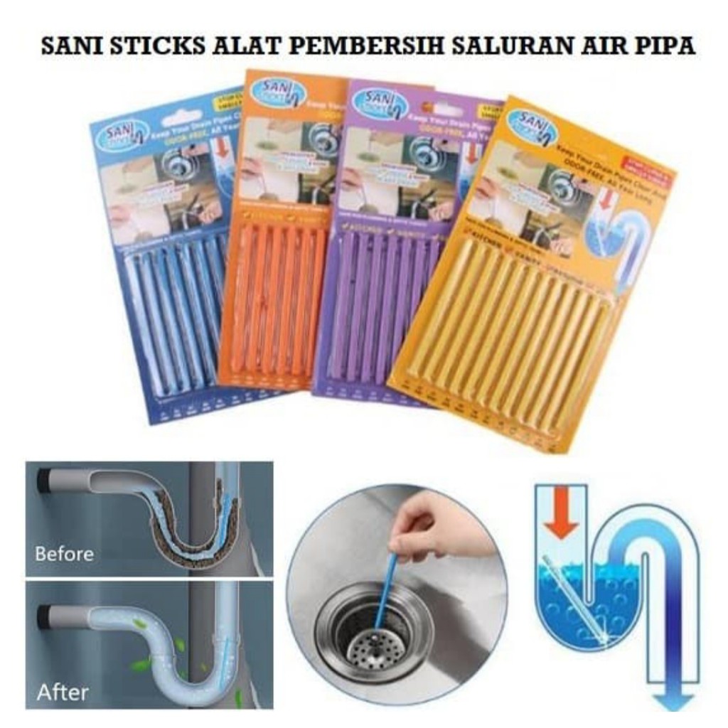 Sani Stick Sticks - Alat pembersih Saluran Air Pipa Kran Anti Mampet Anti Bau - isi 12pcs