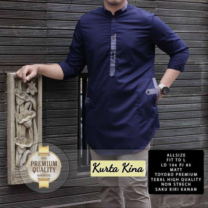Baju Kemeja KURTA Koko Pria Laki Muslim Lengan 3/4 Bahan Katun Tebal Ukuran S M L XL XXL JUMBO Premi