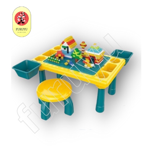 Mainan game set meja kursi belajar edukasi anak TOY BLOCK TABLE lego slide marble ball building bloc