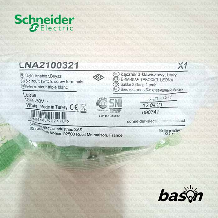 SCHNEIDER Leona 3 Gang 1 Way Switch - Saklar Triple 1 Arah - LNA2100321