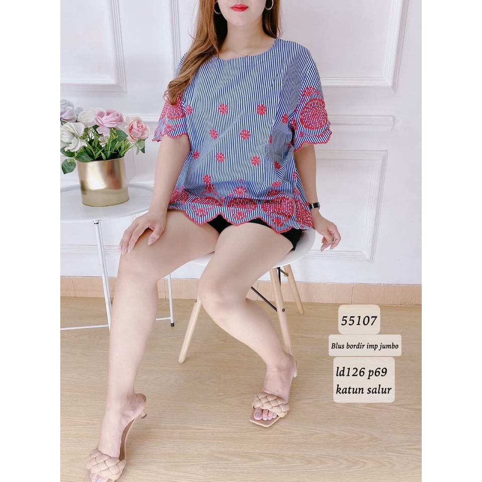 55107 Blus bordir jumbo. Bahan katun salur import. Order tanya stok ya