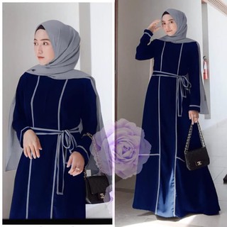  GAMIS  SYARI REMAJA  ABG MUSLIM KEKINIAN MAXI LENAHES NAVY 