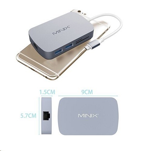 MINIX NEO C-V - 7-in-1 USB-C Multiport Adapter - Adapter USB-C ke USB 3.0 + VGA +LAN + USB-C + SD/TF