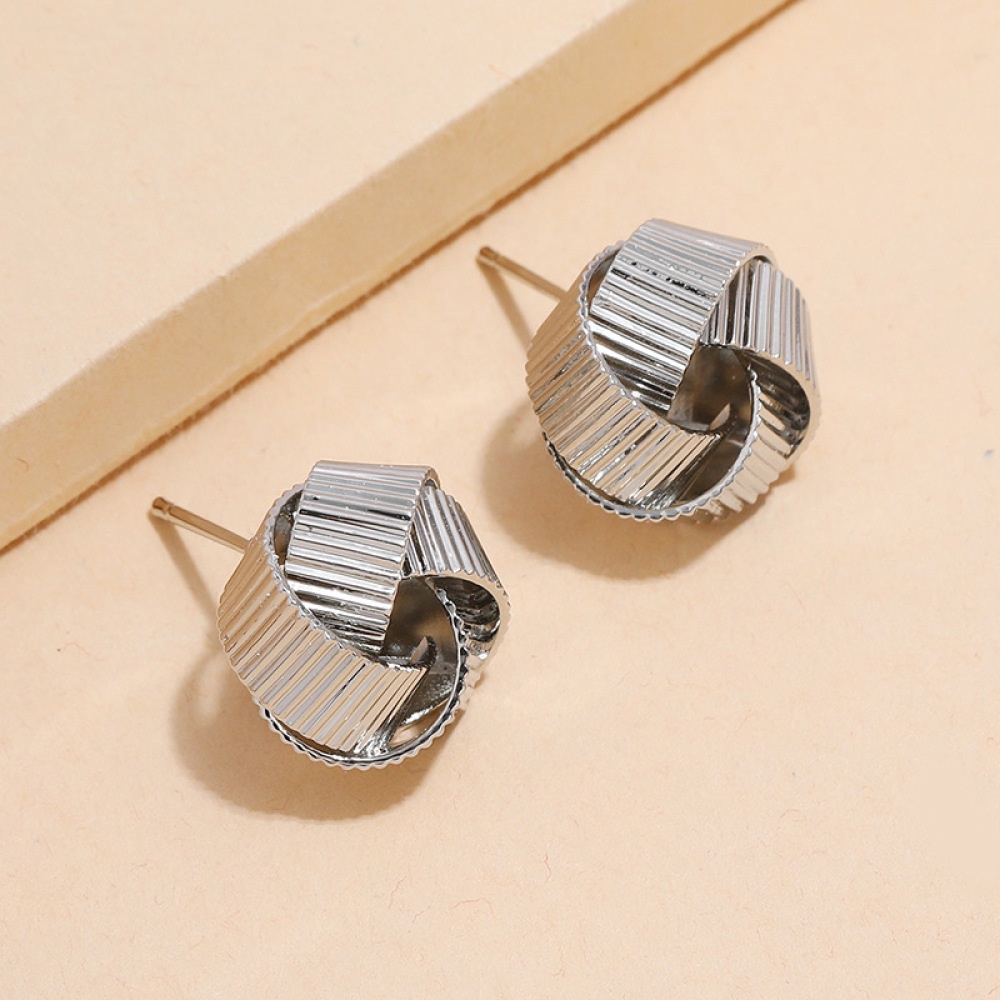 Anting Tusuk Model Geometri Twist Bahan Metal Warna Gold / Silver Untuk Wanita