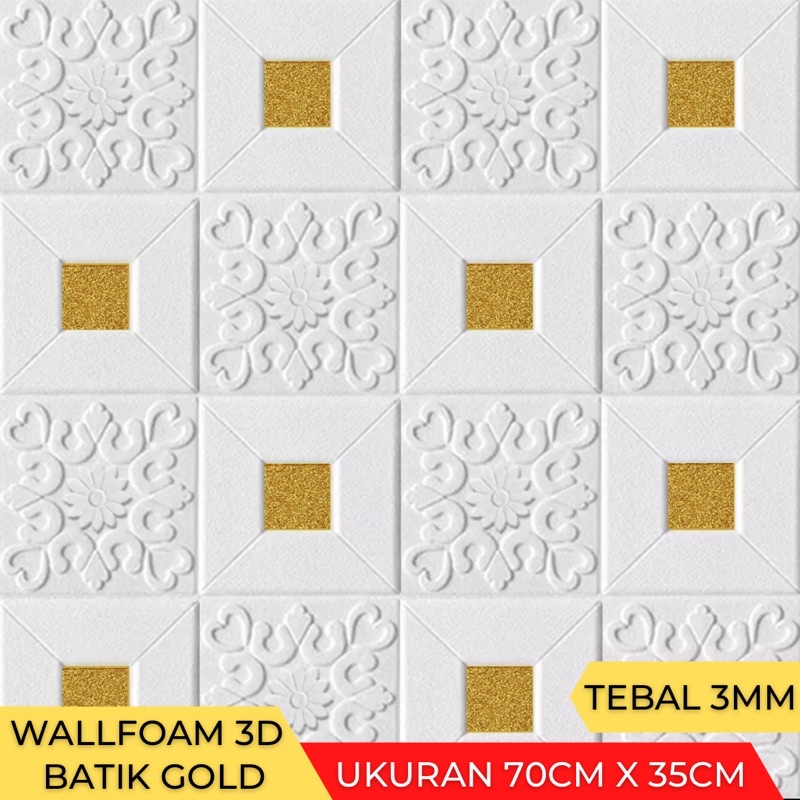 Wallpaper Stiker Dinding 3D Foam Batu Bata 70cm x 38cm-Batik Gold
