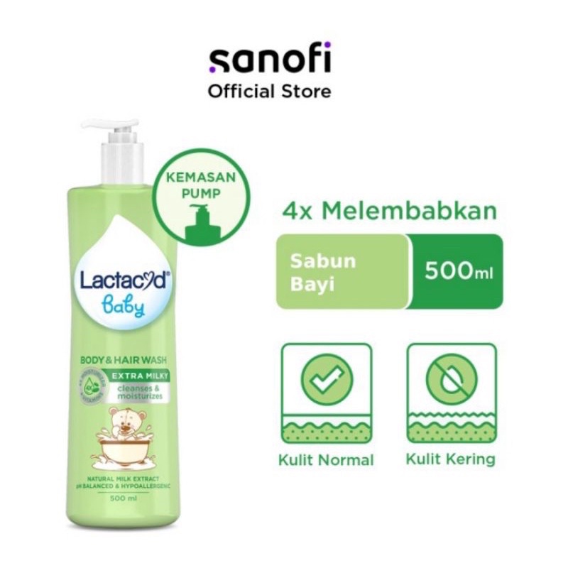 Lactacyd Baby Sabun Shampo 2in1 Head n Body 500ml Kulit Sensitif Melembabkan Kulit Bayi Kemasan PUMP