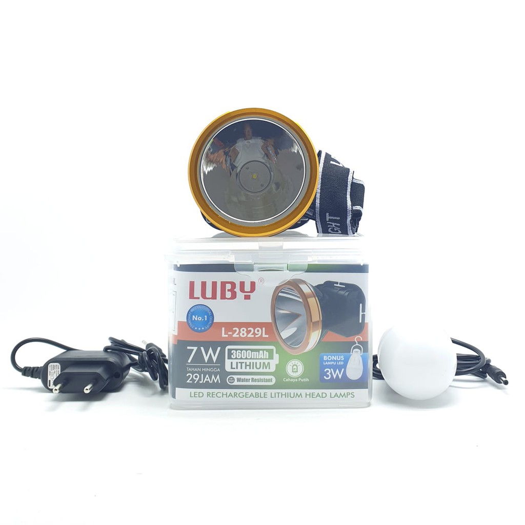 Luby L-2829L 7W JUMBO CD Putih Senter Kepala Cahaya Putih Lithium 3600mAh