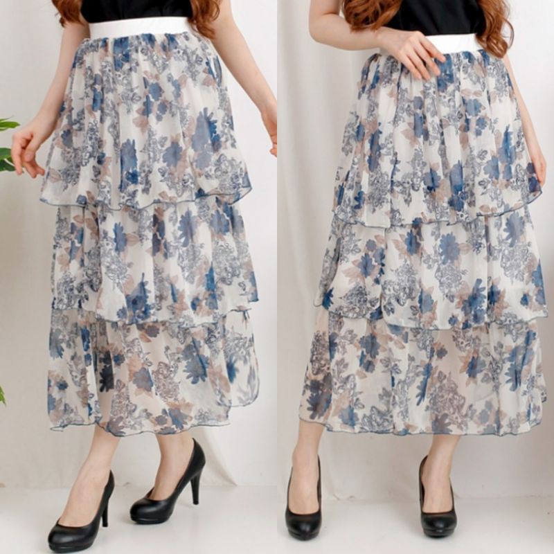Rok Plisket Tutu Murah Putih Skirt Dewasa Layer Floral Muslim Rok Polkadot