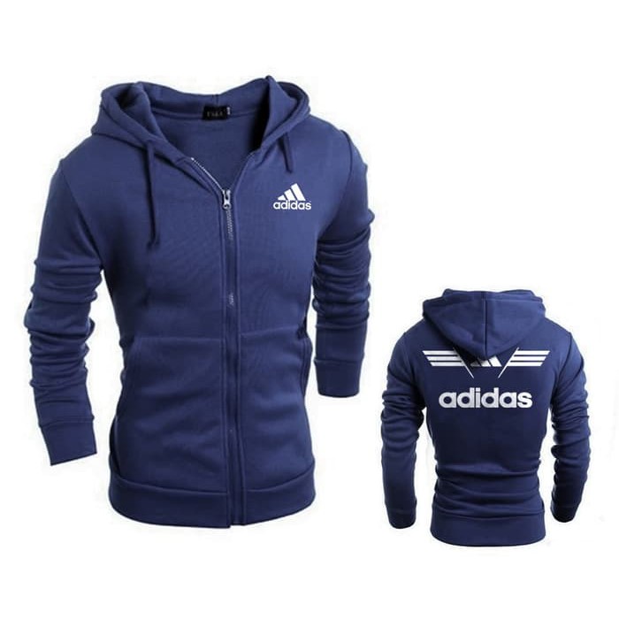 Jaket hoodie zipper adidas - Biru, S
